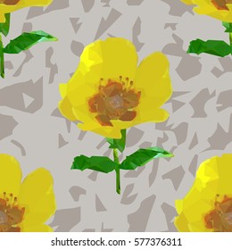 Seamless pattern of yellow flowers on gray abstract background. Vector