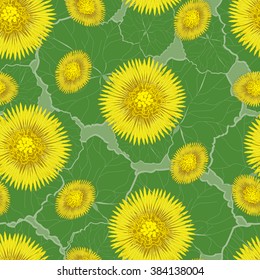 Seamless pattern, yellow flowers of spring. Vector illustration.