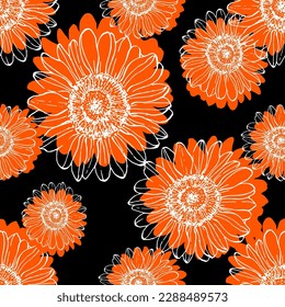 Seamless pattern with yellow flowers. Sunflower seamless patterns. Vector line yellow flowers texture background. Illustration floral spring