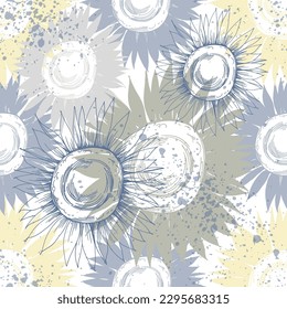 Seamless pattern with yellow flowers. Sunflower line arts luxury wallpaper design for fabric, prints and background texture, Vector illustration.