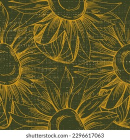Nahtloses Muster mit gelben Blumen. Sonnenblumen Linie Kunst Luxus Tapete Design für Stoff, Drucke und Hintergrund Textur, Vektorgrafik.