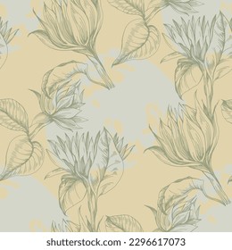 Seamless pattern with yellow flowers. Sunflower line arts luxury wallpaper design for fabric, prints and background texture, Vector illustration.