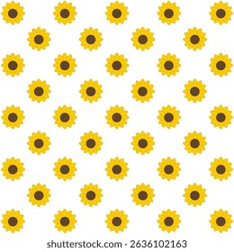 Seamless pattern with yellow flowers or sunflowers on white background.Floral wallpaper.Surface for textile.Decoration ornament.Wrapping paper.Summer or spring.Geometric.Vector illustration.