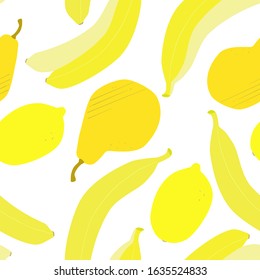 Seamless pattern with yellow fruits on white background (vector graphics).