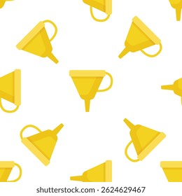 Seamless pattern of yellow funnels on a white background, symbolizing filtering, concentration, and streamlining processes