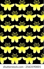 Seamless pattern. yellow geometric flowers on a black background.