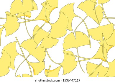 Seamless pattern of yellow ginkgo leaves isolate on white background