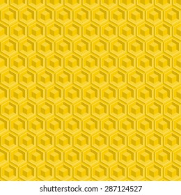Seamless pattern of yellow glossy honeycombs. Hexagon. Geometric repeating vector. 