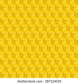 Seamless pattern of yellow glossy honeycombs. Hexagon. Geometric repeating vector.