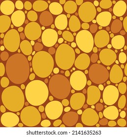 Seamless pattern with yellow and gold curved circles on a brown background. Vector illustration