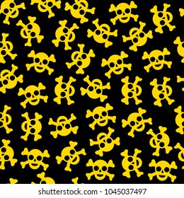 Seamless pattern, yellow golden skulls on a black background, vector