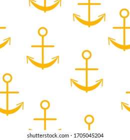 Seamless pattern with yellow graphic anchors on white background. Simple flat design. Sea and ocean. Maritime equipment. Ship and boat. For children postcards, scrapbooking, textile and wrapping paper