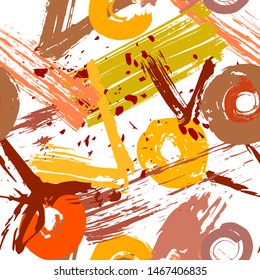 Seamless pattern of yellow, gray, green blots of ink. Collection of color ink abstract textures. Grunge ink pen - vector Brush Stroke. Distressed quill. Modern Textured pen Stroke.  Vector