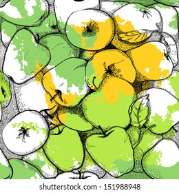 Seamless pattern of yellow and green apples