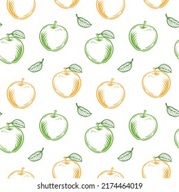 Seamless pattern of yellow and green apples. Vector illustration of fruits.
