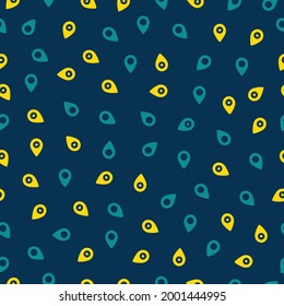 Seamless pattern with yellow and green map pin icons