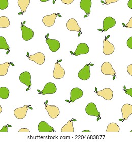 Seamless pattern with yellow and green pears on a white background. Fruit pattern. Doodles