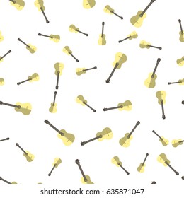 Seamless pattern with yellow guitars on a white background, vector illustration