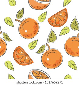 Seamless Pattern with Yellow Hand Drawn Oranges. Scandinavian Style. Vector Illustration