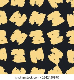 Seamless pattern with yellow hand drawn scribble smear on dark background. Abstract grunge texture. Vector illustration