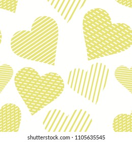 Seamless pattern with yellow hearts. Hand drawn vector illustration. Decorative elements for design. Creative art work