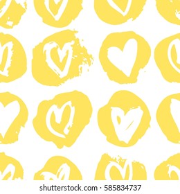 Seamless pattern with yellow hearts. Hand drawn vector illustration. Decorative elements for design. Creative art work