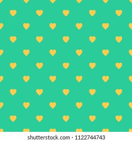 Seamless pattern with yellow hearts on green background. Traditional tile design. Vector illustration
