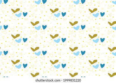 Seamless pattern with yellow hearts on white background. Ornament with hearts texture. Lovely cute vector design for underwear.