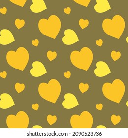 Patrón sin brillo con los corazones amarillos sobre fondo oscuro. Imagen vectorial.