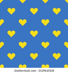 Patrón sin brillo de los corazones amarillos en un fondo azul. Colores de la bandera de Ucrania. Apoyo a Ucrania