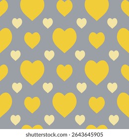 Seamless pattern with yellow hearts on gray background. Vector image.