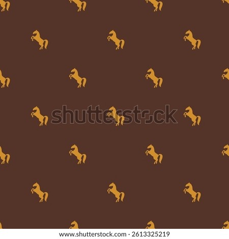 Seamless pattern with yellow horses on dark brown background, silhouette flat style vector illustration. Suitable for western-themed prints and kids decor.