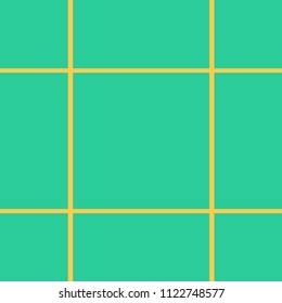 Seamless pattern with yellow intersecting stripes, cell, grid on green background. Traditional tile design. Vector illustration