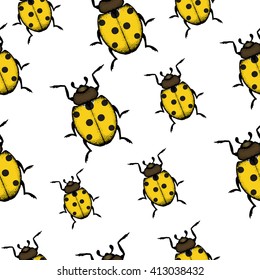 Seamless pattern with yellow ladybug