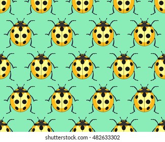 Seamless pattern of the yellow ladybug insects