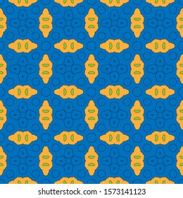 Seamless pattern with yellow lanceolate elements on a blue background. Vector illustration