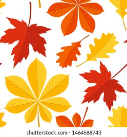Seamless pattern with yellow leaves in flat style. Vector illustration on white background