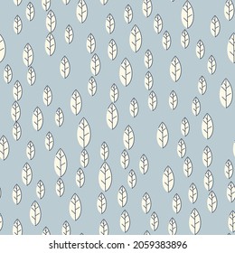 Seamless pattern of yellow leaves on a solid background. Strict flat design. Geometric location. Printing on fabric, wrapping paper. Vector illustration