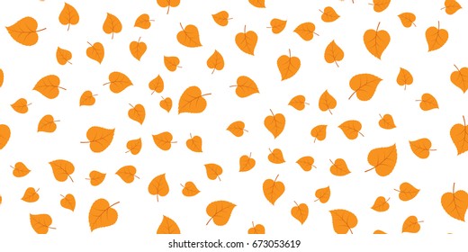 Seamless pattern of yellow leaves on white background