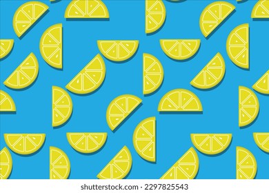 seamless pattern yellow lemon in blue