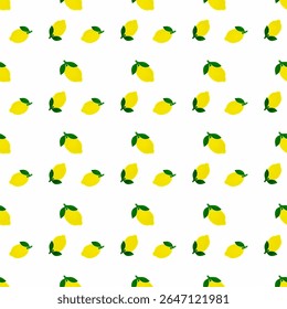 seamless pattern of yellow lemon fruit with green leaves on white background, summer pattern design
