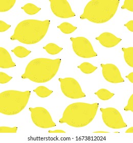 Seamless pattern of yellow lemon. Lemon on a white background.