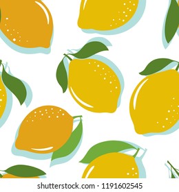 Seamless pattern with yellow lemons. Seamless pattern with citrus fruits collection. Vector illustration.