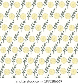 Seamless pattern with yellow lemons and green leaves  on light  background. Summer print. Great textile for throw pillow, phone cases, bed linens, wallpaper.