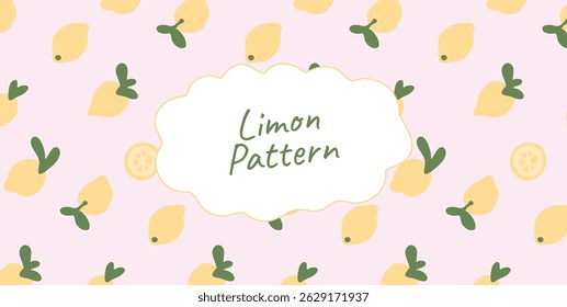 Padrão contínuo com limões amarelos e fatias em fundo pastel. Textura de repetição de verão desenhada à mão para embrulhar, têxtil, piquenique. Ilustração vetorial colorida plana.