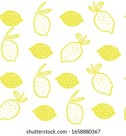 Seamless pattern of yellow lemons - vector illustration. Childish. Scandinavian style. Stylish repeating texture. 