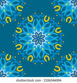 seamless pattern yellow light sunny Blue Mint mandala floral creative design vector illustration background