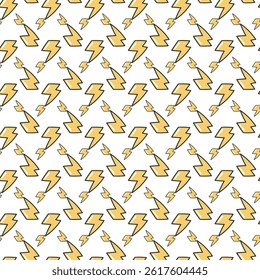 Seamless Pattern of Yellow Lightning Bolts on White Background