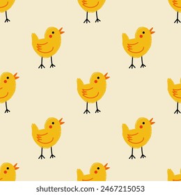 Patrón sin costuras con pollitos amarillos. Fondo moderno. Ilustración vectorial 