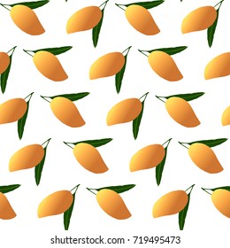 Seamless Pattern with Yellow Mango. Tropical fruit pattern.